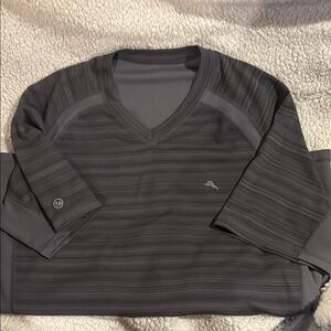 Tommy Bahama Island Active Gray Striped V-Neck ShortSleeve Shirt